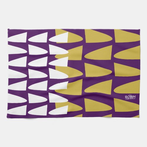 Kitchen Towels DooWop design plum and mustard
