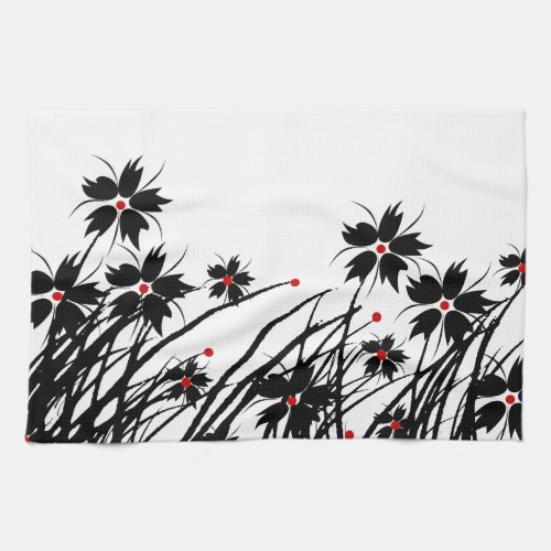 Kitchen Towels Floral Red Black White 2 DECOR SETS