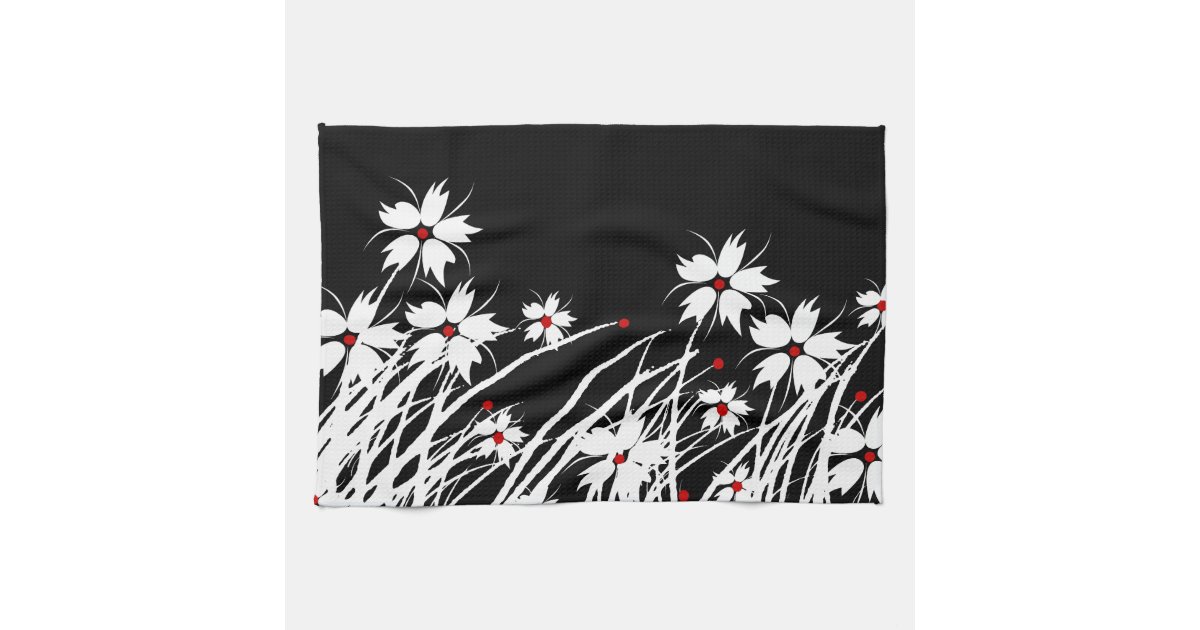 Kitchen Towels Floral Red Black White Decor Sets Zazzle Com