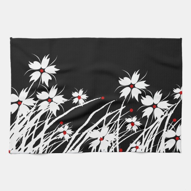 Kitchen Towels Floral Red Black White DECOR SETS (Horizontal)