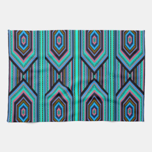 Kitchen Towels Mexican Inca Stripe 1 Teal blue