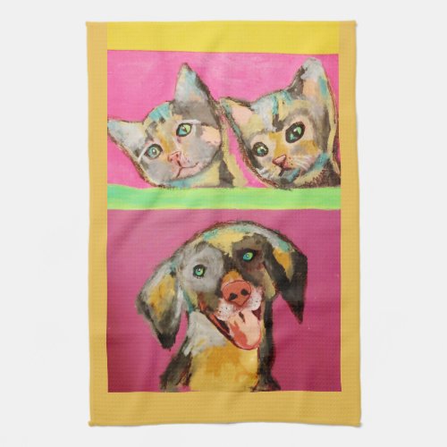 Kitchen Towels with Cute Cats and Dog