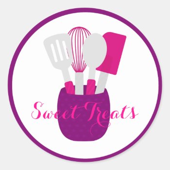 Kitchen Utensil Baked Goods Logo Classic Round Sticker by KaleenaRae at Zazzle