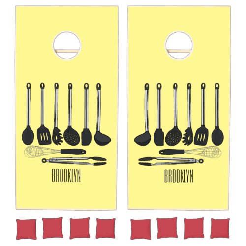 Kitchen utensil cartoon illustration  cornhole set