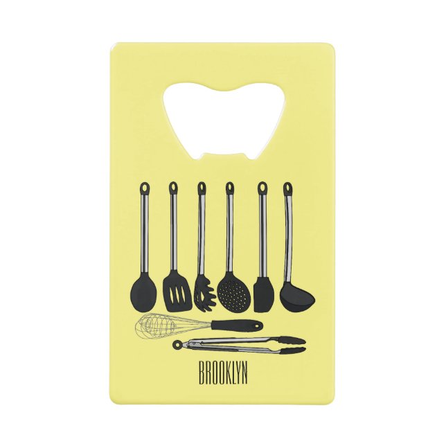 Kitchen utensil cartoon illustration  credit card bottle opener (Front)