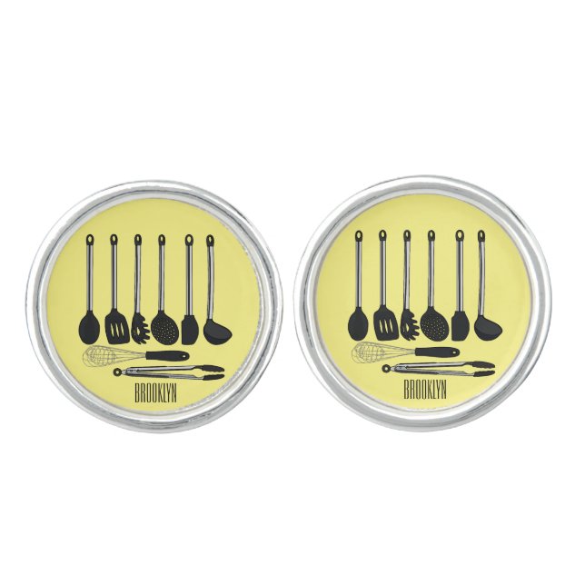 Kitchen utensil cartoon illustration  cufflinks (Front)