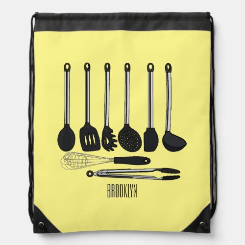 Kitchen utensil cartoon illustration  drawstring bag