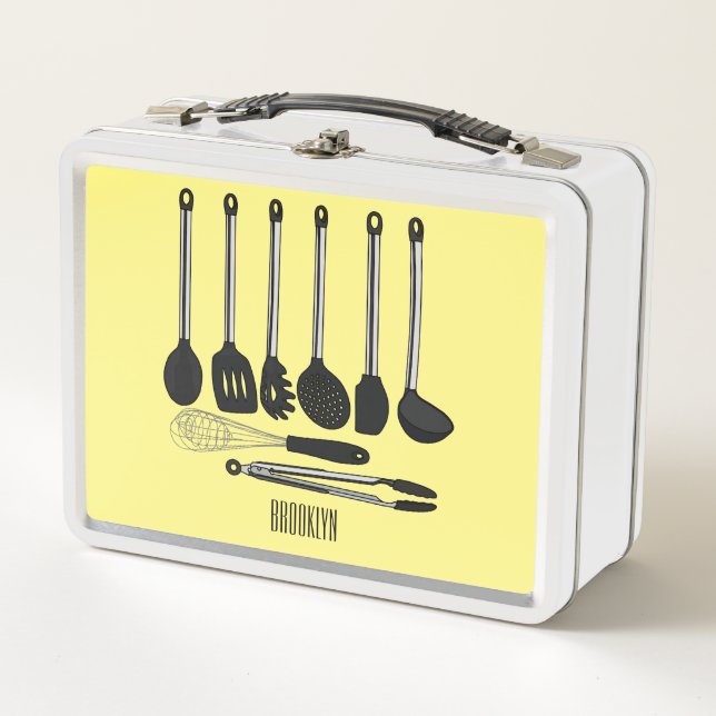 Kitchen utensil cartoon illustration  metal lunch box (Front)