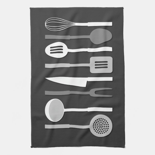 Kitchen Utensil Silhouettes Monochrome II Towel (Vertical)