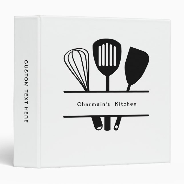 Kitchen Utensil White Black 3 Ring Binder (Front/Spine)