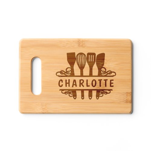 Kitchen Utensils Baking Cooking Personalized Name Cutting Board