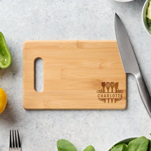 Kitchen Utensils Baking Cooking Personalized Name Cutting Board