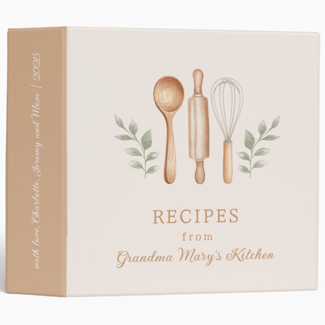 Kitchen Utensils Beige Recipe Binder (Front/Spine)