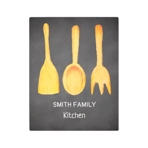 Kitchen Utensils Black Rustic  Metal Print