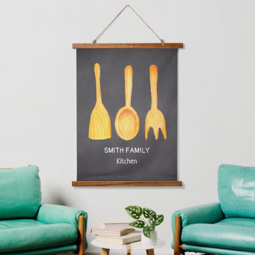 Kitchen Utensils Black White Vintage Hanging Tapestry