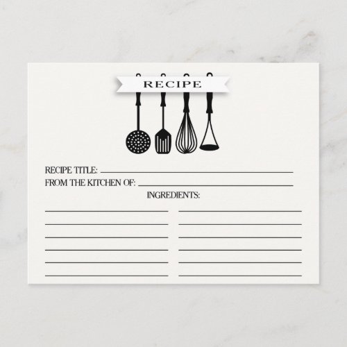 Kitchen Utensils Bridal Shower Recipe Cards