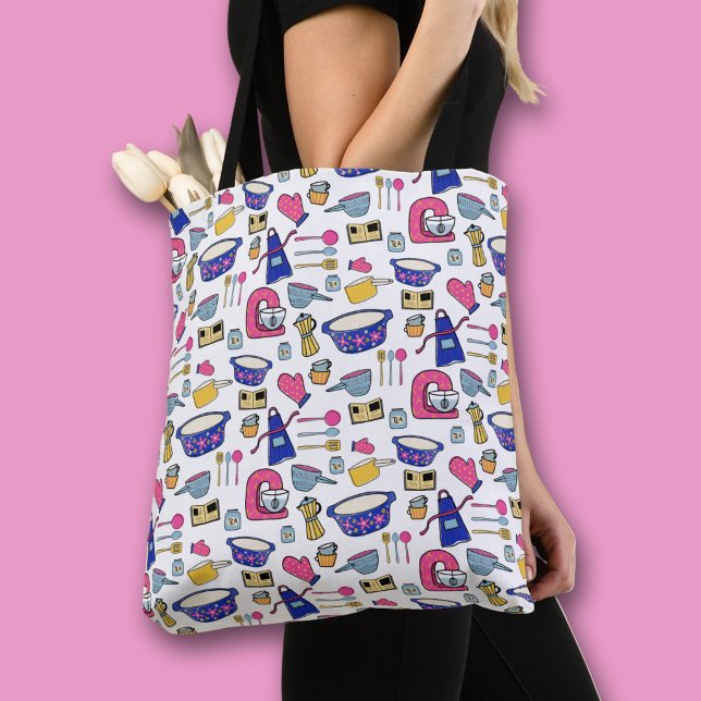 Kitchen Utensils Chef Cook Baker pattern Tote Bag (Kitchen utensil pattern all over print tote bag)