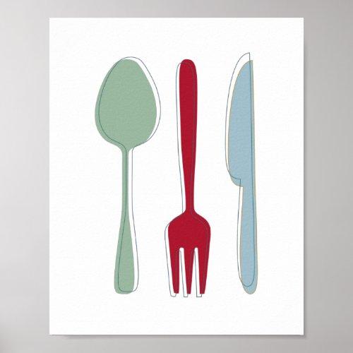 Kitchen Utensils Colorful Silhouettes Mid_century Poster