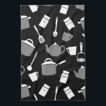 Kitchen Utensils & Cookware | Black White & Gray Towel<br><div class="desc">Modern kitchen town features a fun and whimsical kitchen utensil pattern in a modern black and white color palette with gray accents. A stylishly fun and whimsical addition to your kitchen towel collection, thoughtful modern home gift for the cook in your life, or stylish kitchen gift for any occasion. Designed...</div>