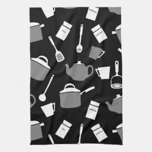 Kitchen Utensils & Cookware   Black White & Gray Towel