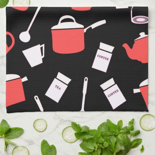 Kitchen Utensils & Cookware Black White & Red Kitchen Towel Zazzle