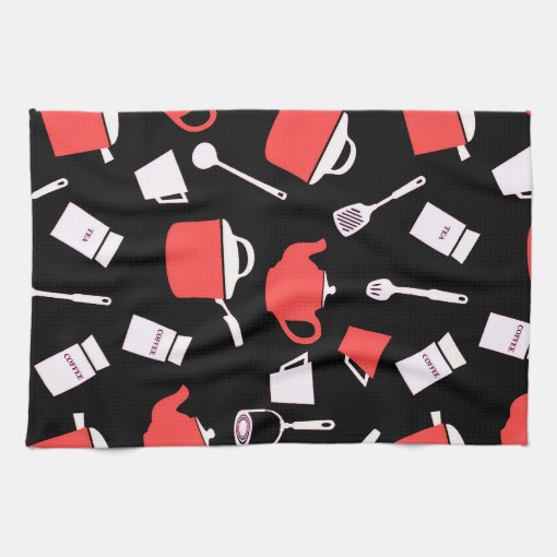 Kitchen Utensils & Cookware Black White & Red Kitchen Towel Zazzle