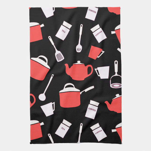 Kitchen Utensils & Cookware Black White & Red Kitchen Towel Zazzle