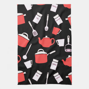 Kitchen Utensils & Cookware Black White & Red Towel