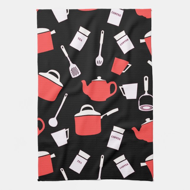 Kitchen Utensils & Cookware | Black White & Red Towel (Vertical)