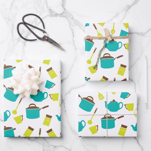 Kitchen Utensils, Cookware, Cutlery, Kitchenware Wrapping Paper Sheets (Front)