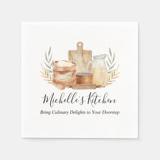 Kitchen Utensils Food Watercolor Home Catering Napkins (Front)