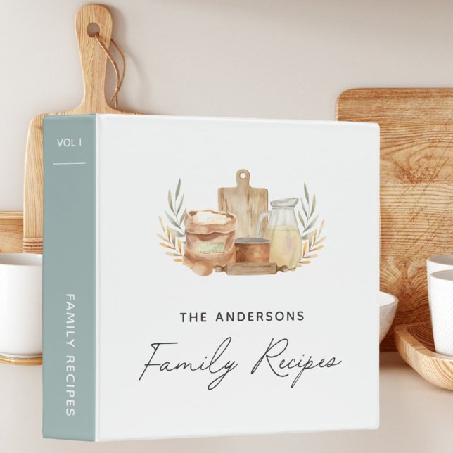 Kitchen Utensils Food Watercolor Recipe Book 3 Ring Binder (In situ kitchen table)