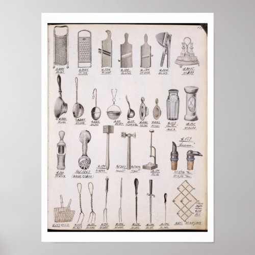 Kitchen utensils from a trade catalogue of domest poster