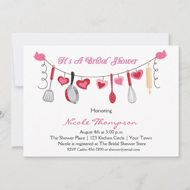 Kitchen Utensils, Heart Garland Shower Invitation (Front)