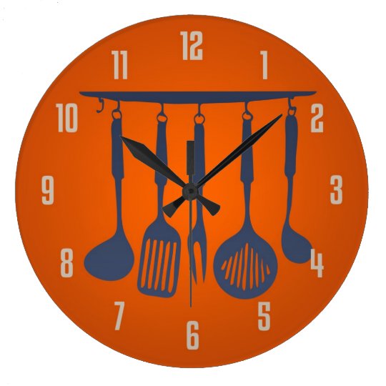 Kitchen Utensils Orange Kitchen Clock