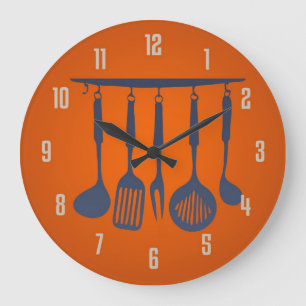 Kitchen Utensils Orange Kitchen Clock