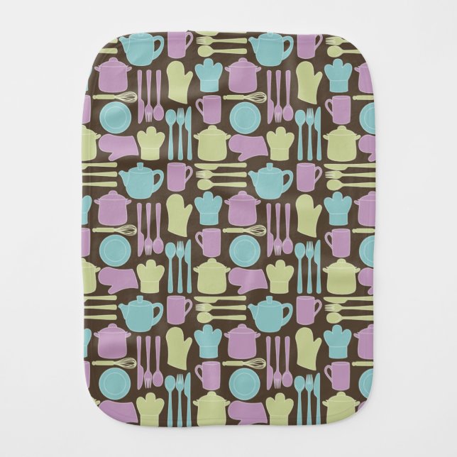 Kitchen Utensils Pattern 2 Baby Burp Cloth (Front)