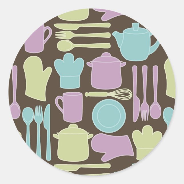 Kitchen Utensils Pattern 2 Classic Round Sticker (Front)