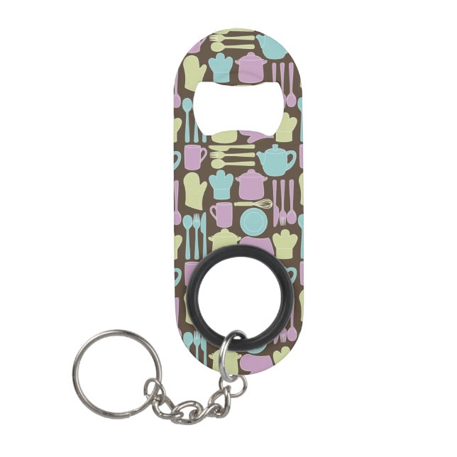 Kitchen Utensils Pattern 2 Keychain Bottle Opener (Front)