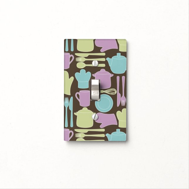 Kitchen Utensils Pattern 2 Light Switch Cover (In Situ)