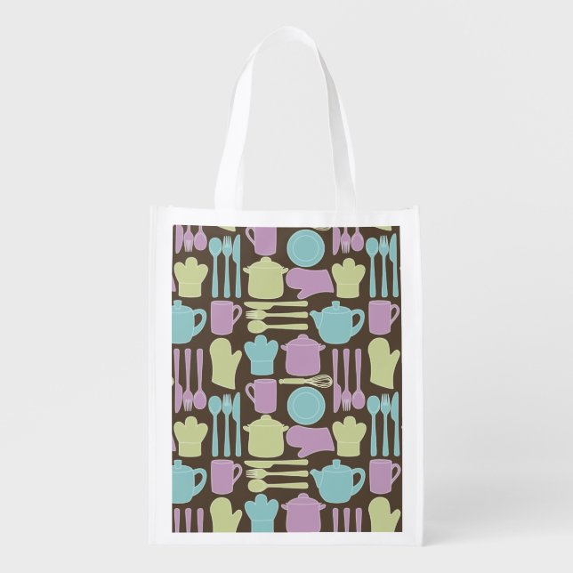 Kitchen Utensils Pattern 2 Reusable Grocery Bag (Front)