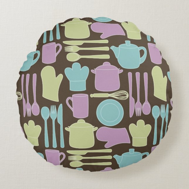 Kitchen Utensils Pattern 2 Round Pillow (Front)