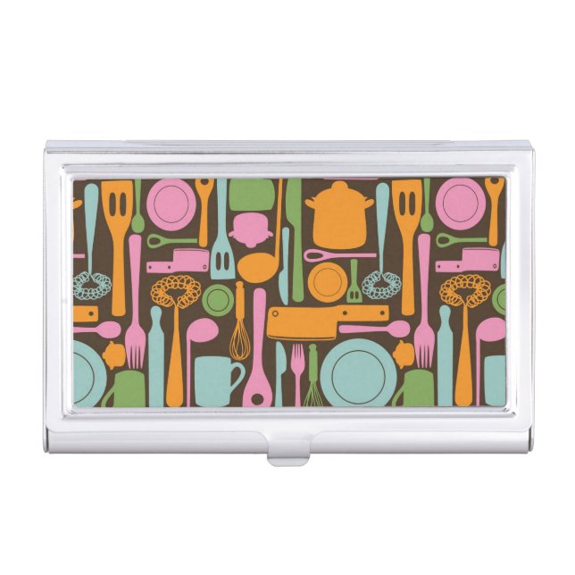 Kitchen Utensils Pattern 3 Business Card Holder (Front)