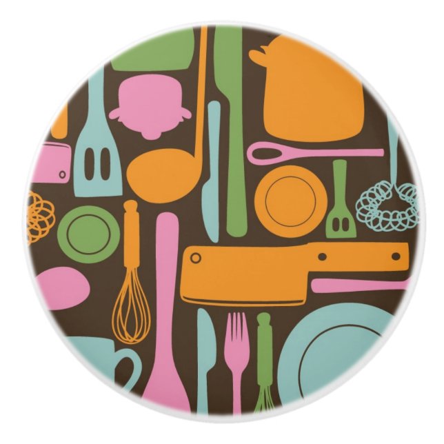 Kitchen Utensils Pattern 3 Ceramic Knob (Front)
