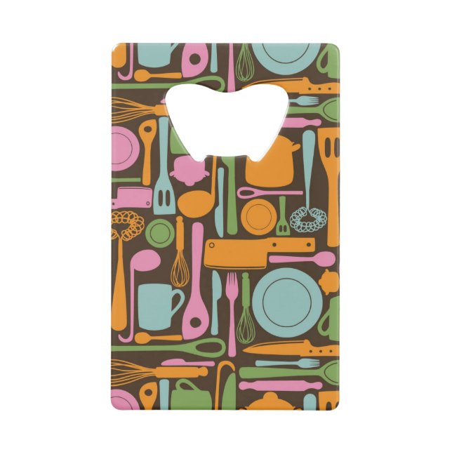 Kitchen Utensils Pattern 3 Credit Card Bottle Opener (Front)