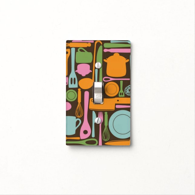 Kitchen Utensils Pattern 3 Light Switch Cover (In Situ)