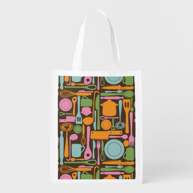 Kitchen Utensils Pattern 3 Reusable Grocery Bag (Front)
