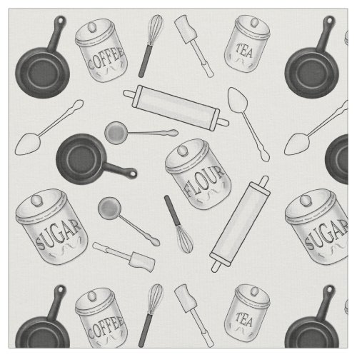 Kitchen Utensils Pattern _ Black and White Fabric