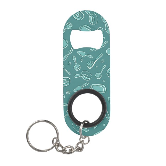 Kitchen Utensils Pattern Keychain Bottle Opener (Front)