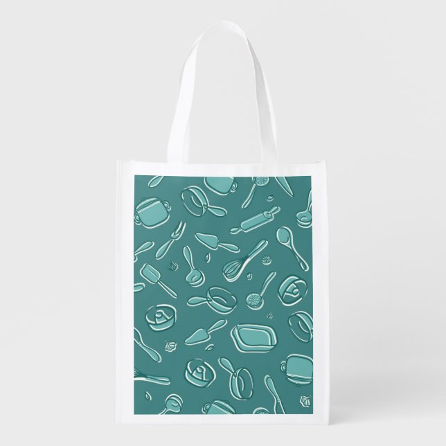 Kitchen Utensils Pattern Reusable Grocery Bag (Front)